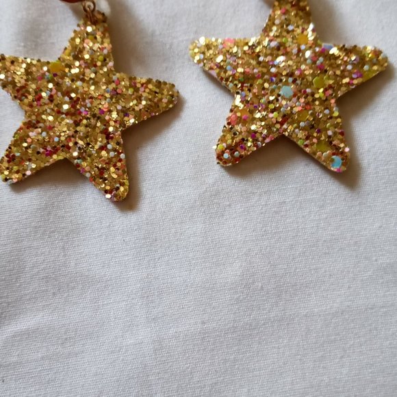Star Earrings Felt, Sequin Glitter Pierced Ears - Picture 2 of 3